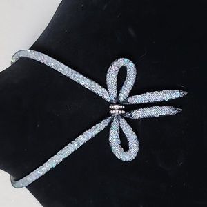 BETSEY JOHNSON Glamour Collection Black Mesh Crystal Bow Tie Necklace.